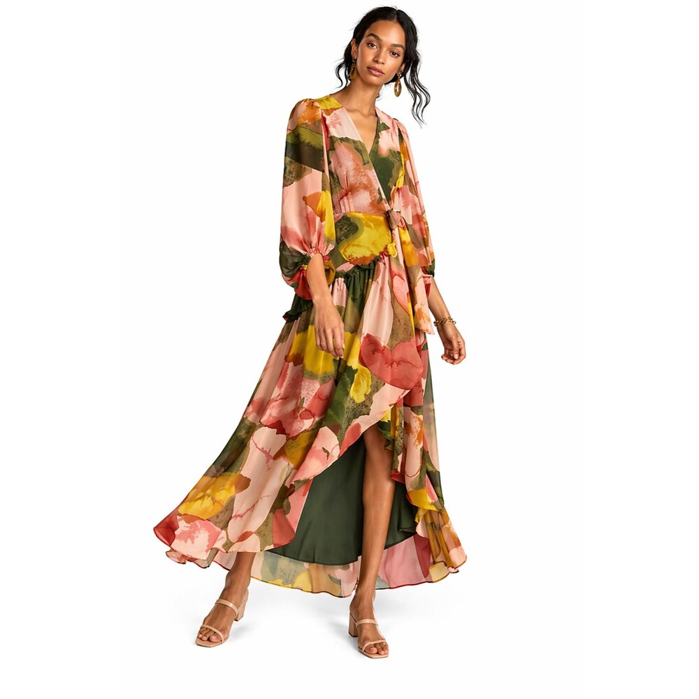 Hutch Anthropologie Watercolor Floral Wrap Midi Dress Small High Low Boho